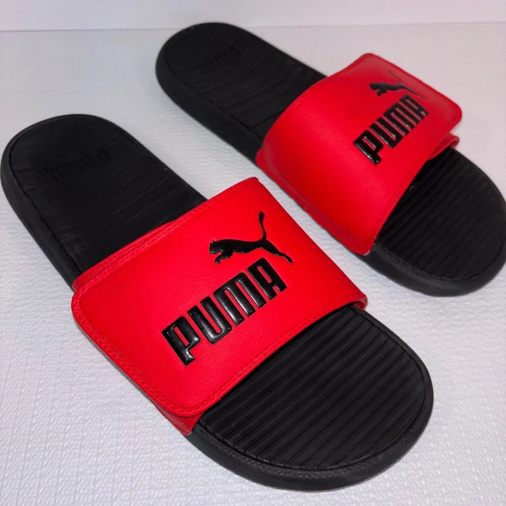 Puma Red Black‎ Slides Sandals Men's Size 12 Comfort Sport Slip On Shoes